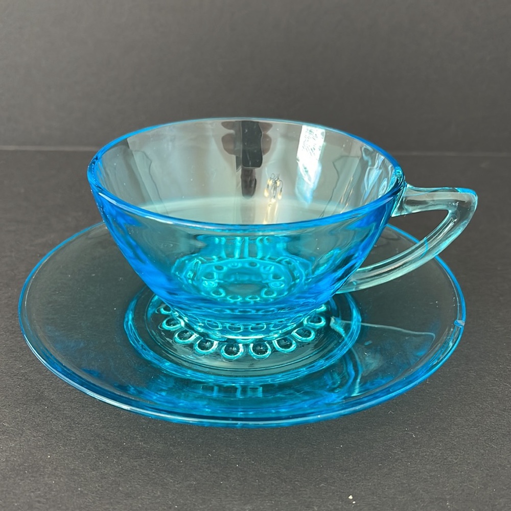 Stunning Hazel Atlas‎ Coffee Cup in Blue Capri Hobnail - Picture 6 of 6